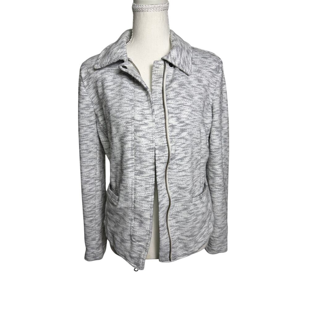 Cabi Women’s Small Gray Marled Knit Moto Jacket Asymmetrical Zip
